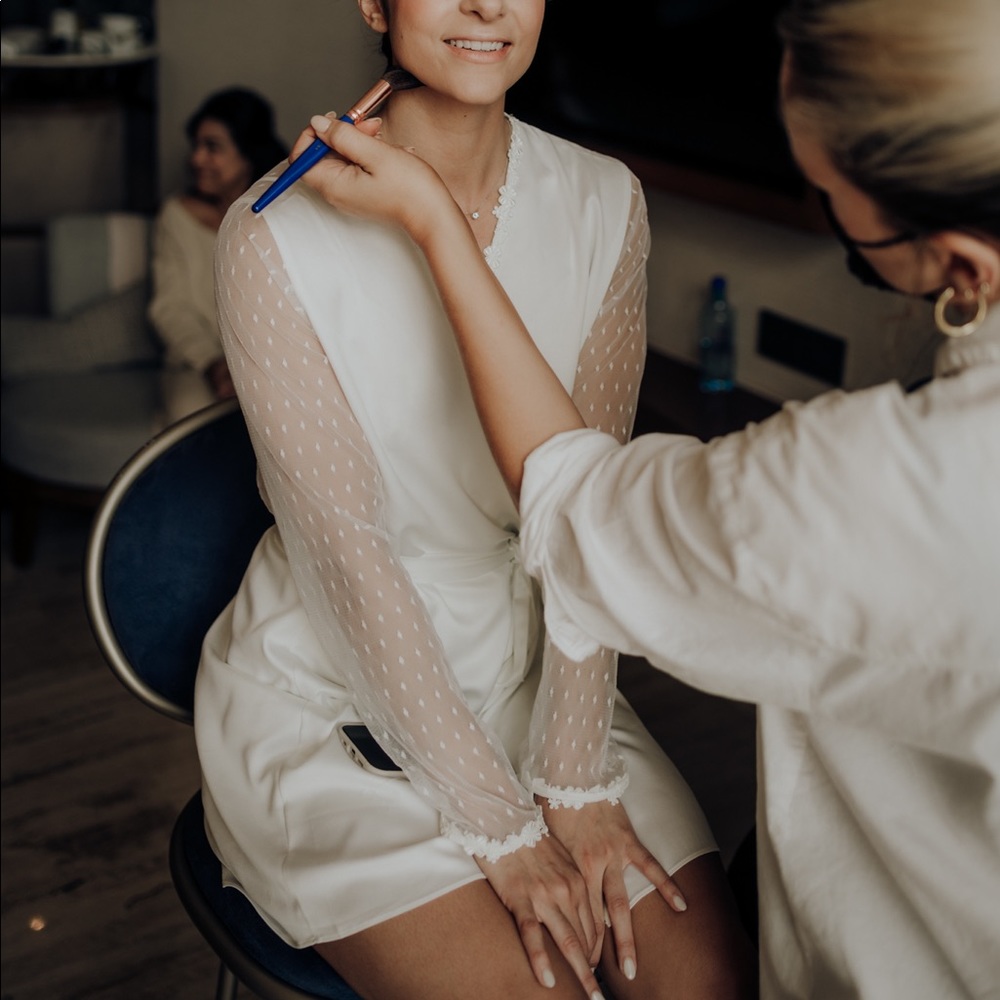 BHLDN ivory lace robe XS